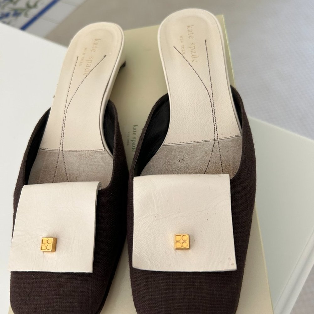Kate Spade leather and linen mules